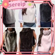 SEREIP Eco-Friendly Mink Fur Tank Top Vest - High Collar Faux Fur Layering Top