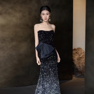 Formal Party Banquet Maxi Dress Gaun Malam Pengantin Pakaian Wedding BallGown Emcee Dinner Evening D