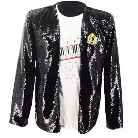 Retro Michael Jackson Billie Jean Black Sequins Jacket Tops Costumes Kids Adults Halloween Christmas