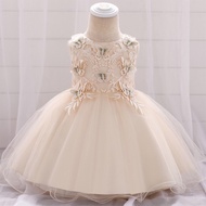 Baby Kids Dress in Cream Beige Color Butterfly Design
