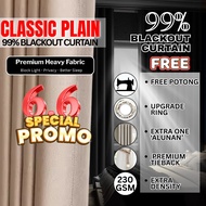 (FREE ALTER) KKM Classic Plain 99% Blackout Curtain Ring Eyelet/ Langsir Siap Jahit Ring Colour Plai
