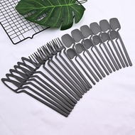 24Pcs Black Matte Dinnerware Cutlery Set 304 Stainless Steel Dinner Fork Spoon Set Kitchen Flatware 