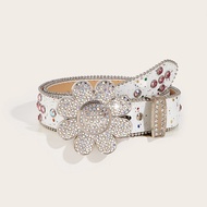 Punk Y2K smiley flower rhinestone belt woman men buckle laser rhinestone belt for jeans Unisex Fashi