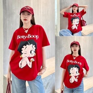 ปกติ😄 ︎ เสื้อยืดโอเว่อไซส์ งานป้าย เสื้อยืดสีแดง ลาย BETTY BOOP ใช้ผ้าคอตตอน อย่างดี งานนำเข้าเกาหลี