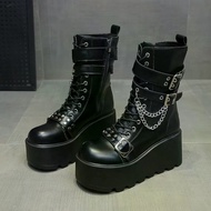 Punk Thick-Soled Heightening Rider Boots Female Asian Culture Gothic y2k Hot Girl jk Uniform Boots M
