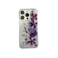 紫色三色堇 繡球花 手工押花手機殼適用於iPhone Samsung Sony LG