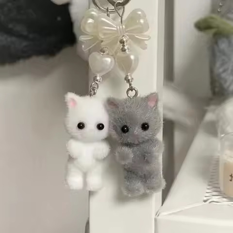 Cute calico critters persian cat beaded keychains y2k handmade