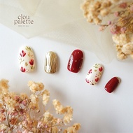Press-on Nails Red Gold Flower | False nails