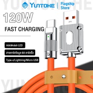 YUNTONGHE  120W 6A USB Type C Fast Charger สายชาร์จไอโฟน 1M For iPhone14 13 12 11 X 8 7 LEDสายข้อมูล Bold OD6.0หนา สาย Type C สาย Micro USB  สำหรับXiaomi Huawei Samsung J5 S6 OPPO R9 VIVO X7 Realme