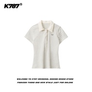 เสื้อยืดคอกลมแขนสั้นลายทาง K787 สำหรับผู้หญิง ทรงหลวม แขนสั้น ทรงหลวม สไตล์อเมริกัน เสื้อยืดคอกลม