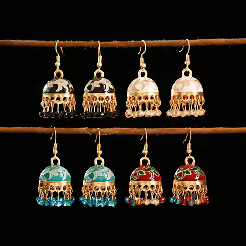 Ethnic Indian Earrings For Women Vintage Jewelry Long Tassel Dangle Jhumka Earrings Wedding Gift 202