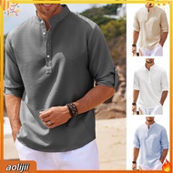 Half Open Neck Men Shirt Cufflink Sleeve Men Shirt Mens Stand Collar Shirt with Cufflinks Plus Size 