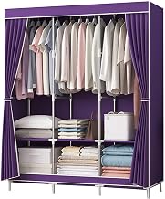 Canvas Wardrobe,Portable Fabric Wardrobe With Hanging Rail and Shelves,Clothes Closet Storage Organi