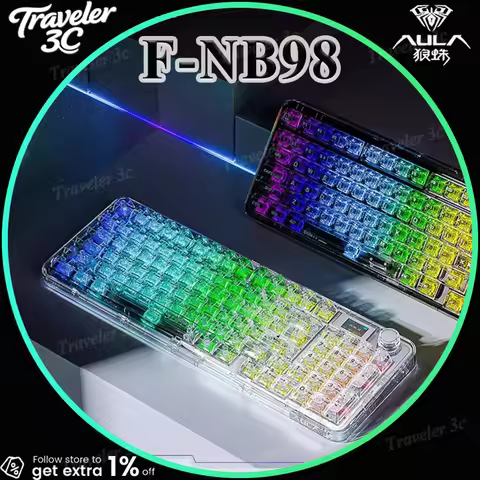 AULA F-NB98 Wireless Three Mode Mechanical Keyboard Fully transparent Customized Gaming Keyboard 98%