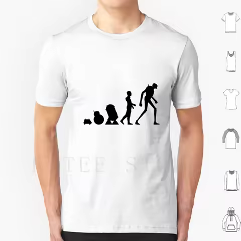 Droid Evolution T Shirt Print Cotton Droid Droids Evolution Darwin R2d2 R2 C3po C3 Po K 2so K2so Rog