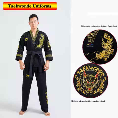 Black Professional Taekwondo Uniform Men's Unisex Coach Set Black Belt Karate Judo Martial Arts Adul