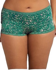 Womens One Fab Fit Microfiber and Lace Boyshort, 6, Crystal Ombre Print/Deep Green Palm, 6