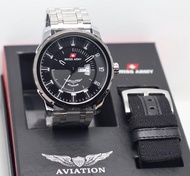Jam Tangan Pria Swiss Army AVIATION Free tali kanvas