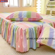 Rainbow Pattern Bed Skirt Brushed Bed Sheet Cover Bedspread with Lace Skirting Wedding Bridal Cadar 