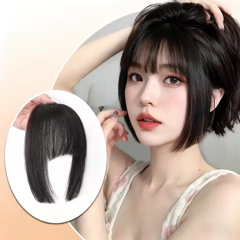 Women Clip In Hime Cut Bangs Synthetic Hair Princess Hairstyle Natural Fake Clip On Bangs Hair Exten