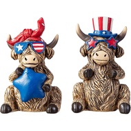 eUty 2 PCS Labor Day Decorations, Patriotic Decor, 5.5" H 4th of July Patriotic Figurines, Cow Figur