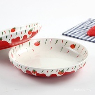 Ins Household Strawberry Deep Plate Cute Style Ceramic Plate 28cm Underglaze Color Round Ceramic Chr