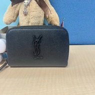 YSL 聖羅蘭#so black# logo魚子醬ㄇ拉多卡層零錢包#