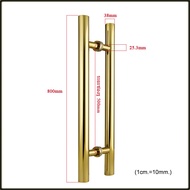 มือจับประตูสแตนเลสสีทอง ทรงกลม ยาว 60-120 cm รอบวง 3.8 cm ด้ามจับประตูไม้ มือจับประตูกระจก