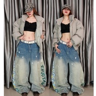 Lightly Ripped Baggy Wide Leg Jeans Ombre Blue Y2K Streetstyle M.I.O STORE