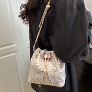 Drawstring Chain Bucket Bag Women's Shoulder Crossbody Bag Women's Fashion Simple Bag I8h9