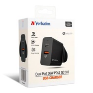 Verbatim 雙端口 36W PD &amp; QC 3.0 USB 充電器(66390)