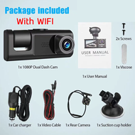 【With WIFI】 กล้องติดรถยน2025 4k 3 เลนส์ Full HD 1080P (ด้านหน้า+ภายในรถ+ถอยหลัง) กล้องติดรถยนต์ wifi