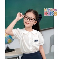 Nhat Ha Girls' Shirt 14-45kg G8 Wrinkle-Free Japanese Silk, Scoop Neck Design with Bow for School Ch