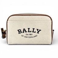 全新未使用BALLY Cedy St 帆布和皮革手拿包/手提包，象牙色，帶防塵袋。