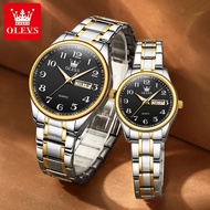 Olevs Jam Tangan Couple  Watch Stainless Steel Roman Numeral Couple Set Watch Date Luminous Quartz W