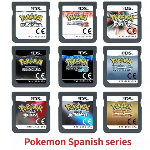 NDS Game Card ， Black 2 Soul Silver Heart Gold Pearl Diamond White 2 DS Video Game Cartridge, Spain 