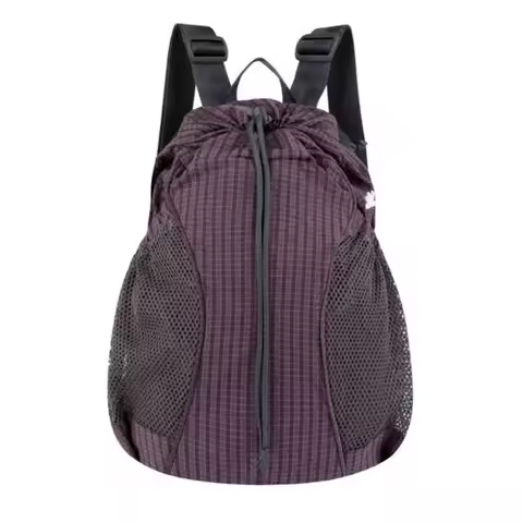 Korean Vintage Drawstring Pleated Backpack Y2k Aesthetic Grunge Plaid Schoolbags Outdoor Streetwear