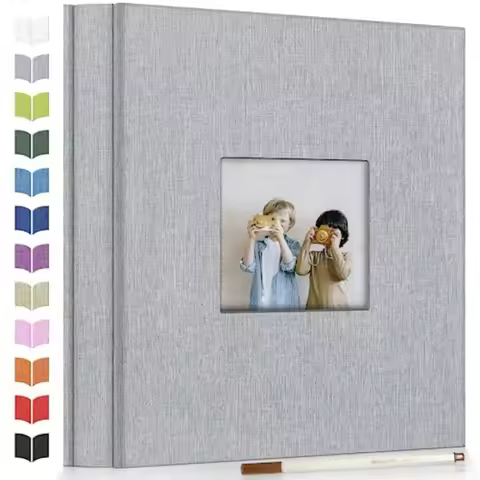 Photo Album Self Adhesive Scrapbook Album for 3x5 4x6 5x7 8x10 Pictures, 40 Pages Linen Cover with D