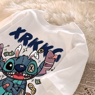 【220G 100%Cotton】SISI Korean cotton retro Stitch print oversized white T-shirt for women 0402