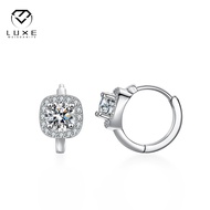 Real Moissanite 0.5ct Each Side Square Halo Setting Round Cut White D Elegant Hoop Earrings In S925 