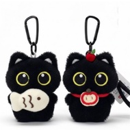 [1+1 Duo Set] Cute Black Cat Plushie Keychain Set (Apple & Fish) - Matching Couple Bestie Gift Bag C