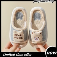 READY STOCK Linen Kids Slipper Selipar Budak Four Seasons Girls Slipper Silent Anti-skid Linen Indoo