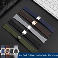 Untuk Patek Philippe Nautilus Silikon Tali Jam 5711 5712 5726 5980 Keluli Pepejal Gesper Lipat Antar