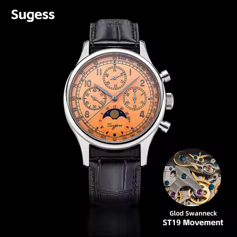 Sugess Watch of Men Chronograph Tianjin ST1908 Swanneck Movement Moonphase Business Mechanical Wrist