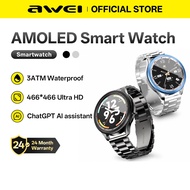 Awei H57 Smart Watch 1.43 inch AMOLED Screen Blood Pressure Heart Rate Monitor 3ATM Waterproof 100+ 