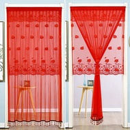 Dahong Door Curtain Wedding Wedding Room Door Curtain Red Festive Decoration Lace Rod Door Curtain Bedroom Wedding Use Perforation-Free Red Door Curtain