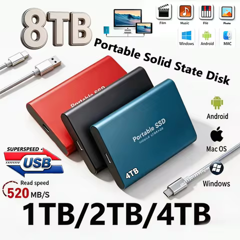 High Performance External SSD USB3.1 1TB 2TB 4TB 128TB Portable Hard Drive for Laptop MAC PC Mobile 