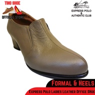 Express Polo Ladies Women Leather Formal Office Heel Shoes (L90566) Khaki