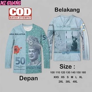 Vintage RM100 Long Sleeve T-Shirt, Exclusive Banknote Design, Ideal Outfit for Merdeka & Community A
