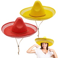 2 Pack Sombrero Hats Adult, Red & Yellow Sombrero Party Hats With Chinstrap - for Fiesta Cinco De Ma